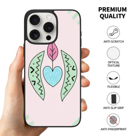 Coque pour iPhone 15/Pro/Max à motif de feuille verte et de cœur de rêve - OKOMALL