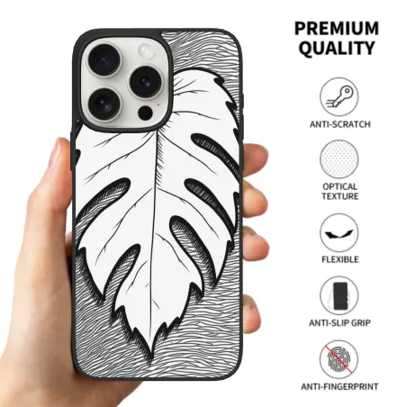 Чехол для iPhone 15/Pro/Max Черный с узором Листвы - okomall