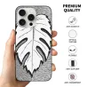 Чехол для iPhone 15/Pro/Max Черный с узором Листвы - okomall