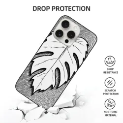 Чехол для iPhone 15/Pro/Max Черный с узором Листвы - okomall