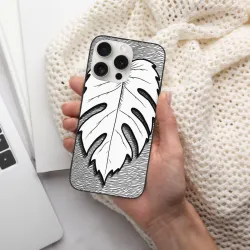 Чехол для iPhone 15/Pro/Max Черный с узором Листвы - okomall