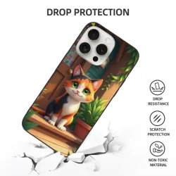 아이폰 15/프로/맥스 고양이 케이스 - 게으른 고양이 그림 - okomall