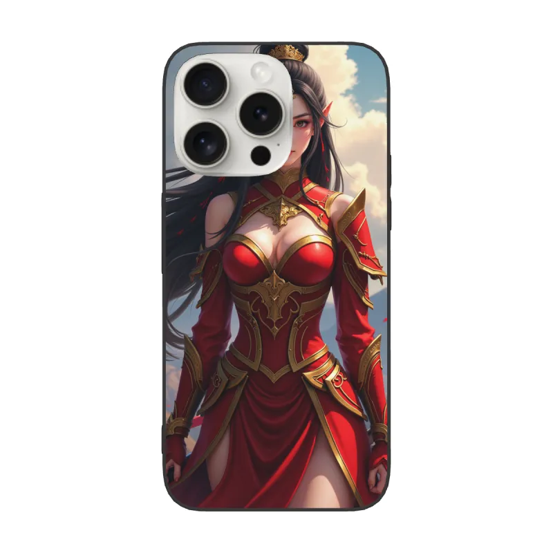 iPhone 15/Pro/Max 动漫女武士手機殼 - 華麗戰甲設計