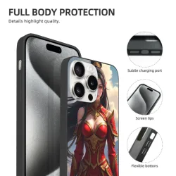 iPhone 15/Pro/Max 动漫女武士手機殼 - 華麗戰甲設計