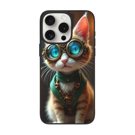 حافظة iPhone 15 Pro/Pro Max على طراز ستيمبنك مع قطة - okomall.com
