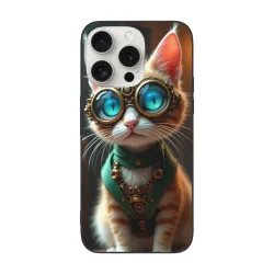 حافظة iPhone 15 Pro/Pro Max على طراز ستيمبنك مع قطة - okomall.com