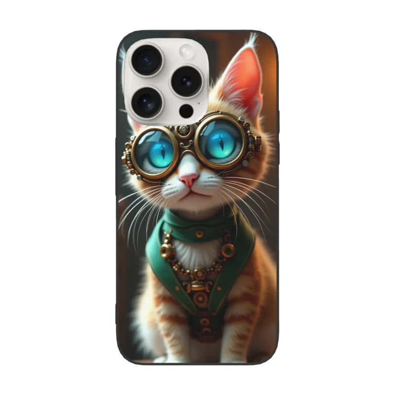 حافظة iPhone 15 Pro/Pro Max على طراز ستيمبنك مع قطة - okomall.com