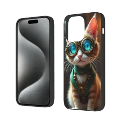 حافظة iPhone 15 Pro/Pro Max على طراز ستيمبنك مع قطة - okomall.com
