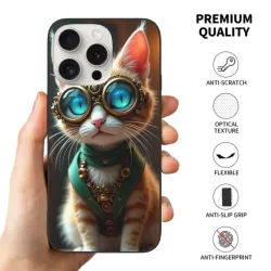 حافظة iPhone 15 Pro/Pro Max على طراز ستيمبنك مع قطة - okomall.com