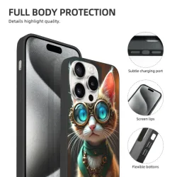 حافظة iPhone 15 Pro/Pro Max على طراز ستيمبنك مع قطة - okomall.com