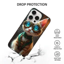 حافظة iPhone 15 Pro/Pro Max على طراز ستيمبنك مع قطة - okomall.com