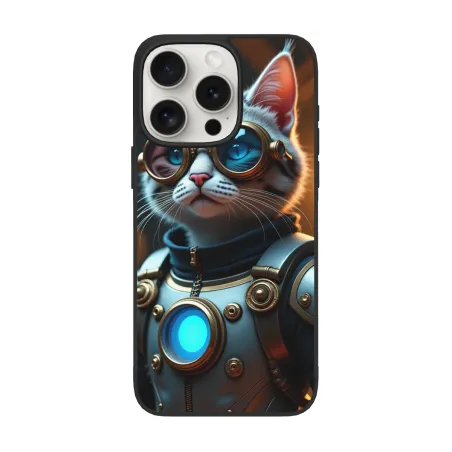 حافظة iPhone 15 Pro/Pro Max بتصميم ستيمبنك مع قطة - okomall