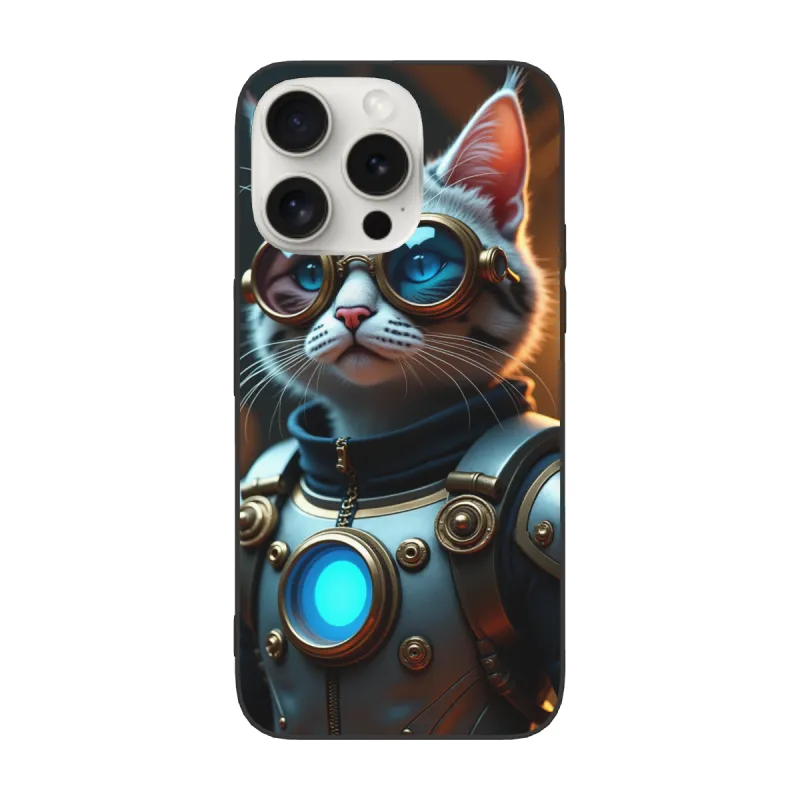 حافظة iPhone 15 Pro/Pro Max بتصميم ستيمبنك مع قطة - okomall