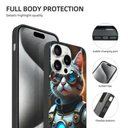 حافظة iPhone 15 Pro/Pro Max بتصميم ستيمبنك مع قطة - okomall