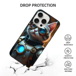 حافظة iPhone 15 Pro/Pro Max بتصميم ستيمبنك مع قطة - okomall
