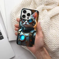 حافظة iPhone 15 Pro/Pro Max بتصميم ستيمبنك مع قطة - okomall