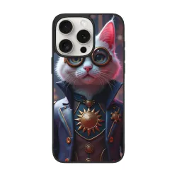 حافظة iPhone 15 Pro/Pro Max بنمط ستيم بانك مع قطة - okomall