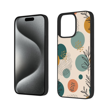 藝趣森林 iPhone 15/Pro/Max 手机殼 - 抽象葉片與圓點圖案