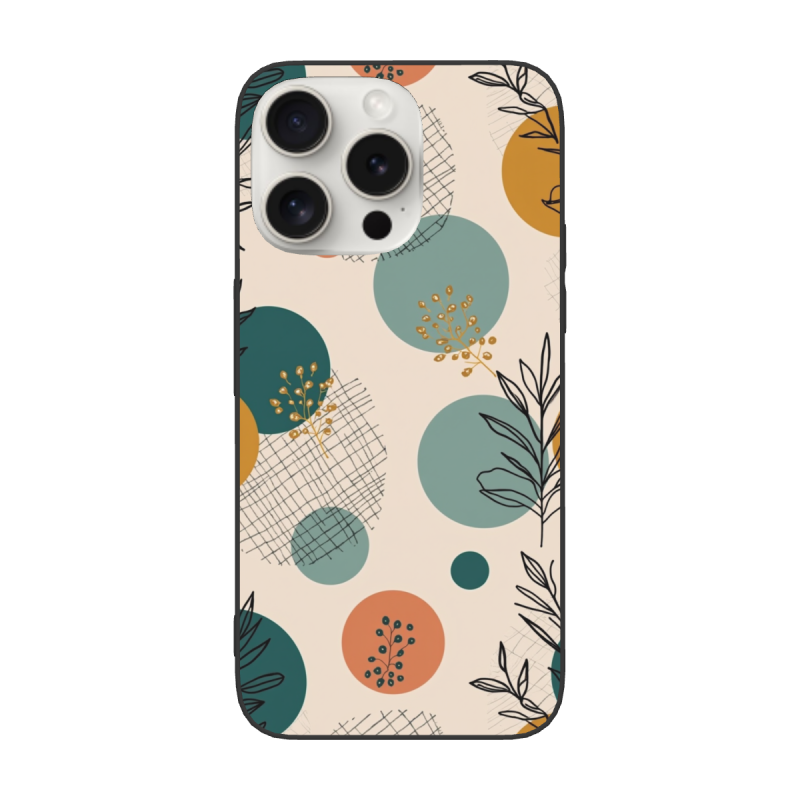艺趣森林 iPhone 15/Pro/Max 手机壳 - 抽象叶片与圆点图案