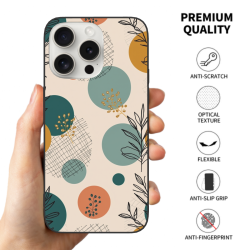 藝趣森林 iPhone 15/Pro/Max 手机殼 - 抽象葉片與圓點圖案