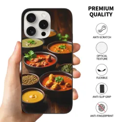 Custodia per iPhone 15/Pro/Max con motivo di cibo indiano al curry - OKOMALL